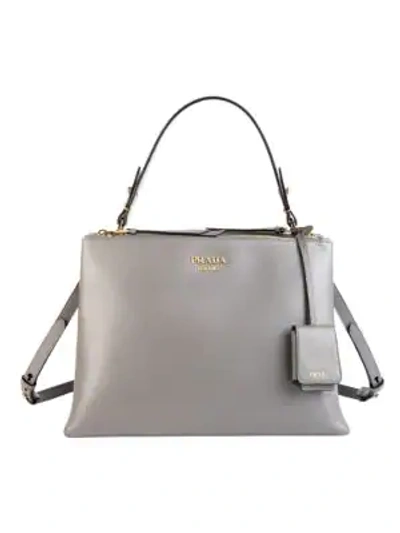 Prada Large Deux Leather Top Handle Tote In Marmo Grey