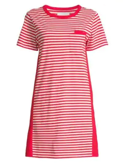 Current Elliott Current/elliott The Beatnick Striped T-shirt Dress In Red & White Stripe