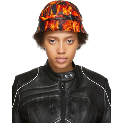 Marine Serre Ssense Exclusive Black & Orange Leather Fire Bucket Hat In Flame