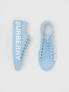Burberry Men's Larkhall Logo-print Cotton Gabardine Sneakers In Blue Overdyed