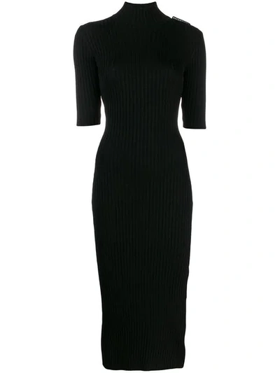 Balenciaga Fitted Rib-knit Turtleneck Dress In Noir