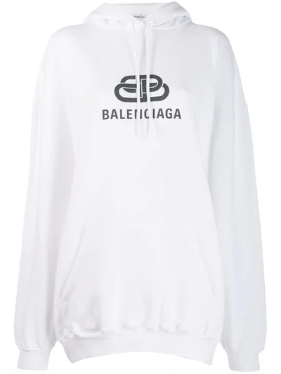 Balenciaga Oversize Logo Cotton Sweatshirt Hoodie In White