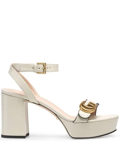 Gucci Marmont Ankle-wrap Platform Sandals In White