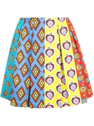 Alice And Olivia X Carla Kranendonk Pleated Graphic Print Patchwork Lampshade Skirt In Multicolour