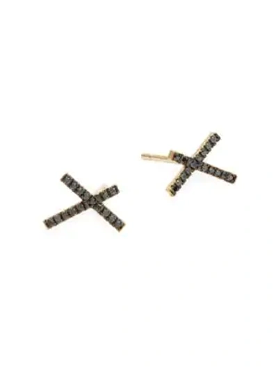 Suzanne Kalan 18k Yellow Gold & Black Diamond Stud Earrings