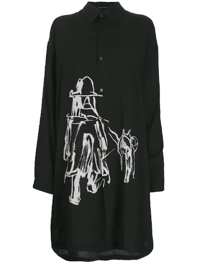 Yohji Yamamoto Dog And Yoshi Sign Shirt Dress - Black