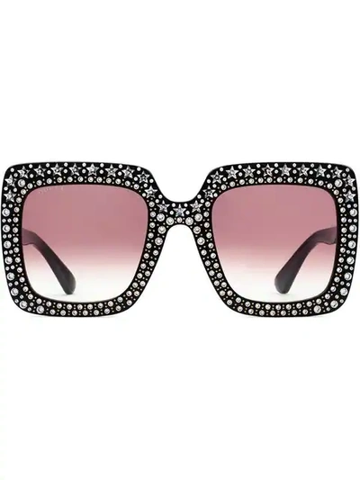 Gucci Eyewear Crystal Embellished Oversized Sunglasses - 黑色 In Shiny Black W/ Star Crystals