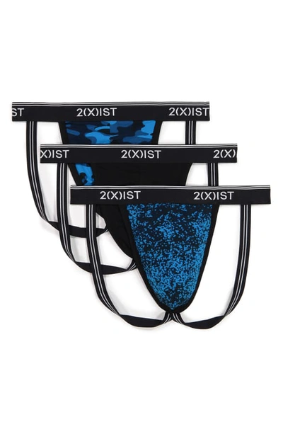 2(x)ist 3-pack Stretch Cotton Jock Straps In Blue Camo/black/dot Camo