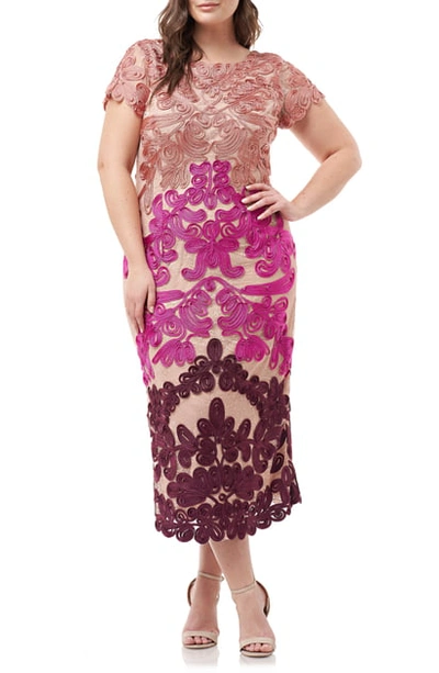 Js Collections Two Tone Soutache Embroidered Midi Dress In Clay Fuschia