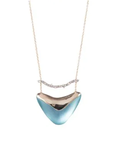 Alexis Bittar Crystal Encrusted Bar & Shield Pendant Necklace In Blue