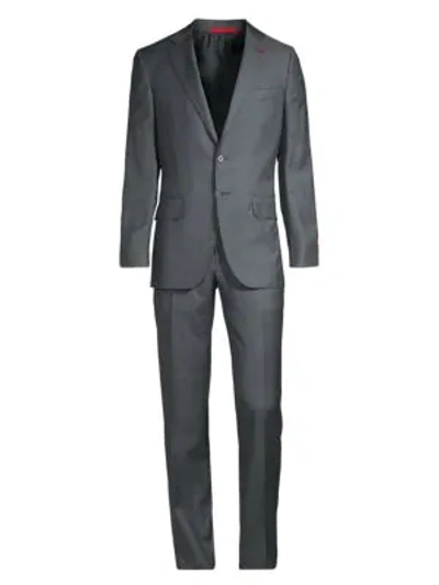 Isaia Windowpane Wool & Silk Suit In Slate Blue