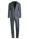 Isaia Textured Solid Delavé Effect Wool & Silk Suit In Blue