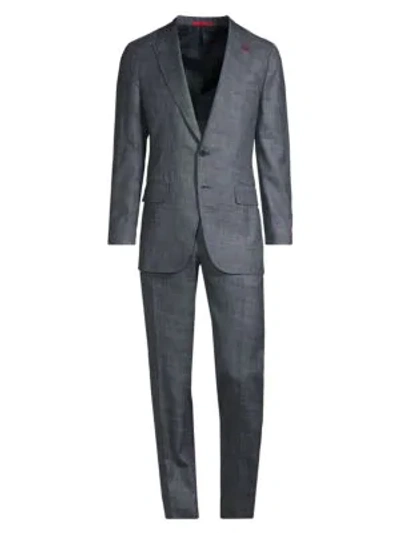 Isaia Textured Solid Delavé Effect Wool & Silk Suit In Blue
