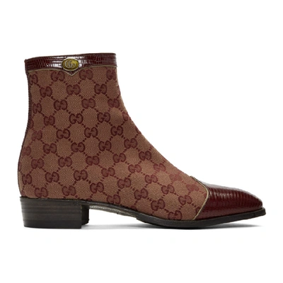 Gucci Men's Plata Original Canvas Ankle Boots In 9864 Bordea