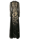 OSCAR DE LA RENTA LONG SLEEVED GOWN WITH GOLD EMBROIDERY