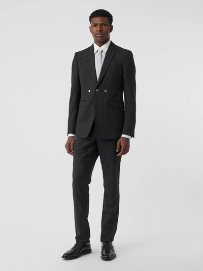 Burberry Classic Fit Pinstriped Wool Tailored Trousers In Black