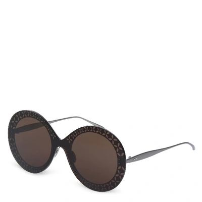 Alaïa Perforated Metal Round Shield Sunglasses In Ruthenium