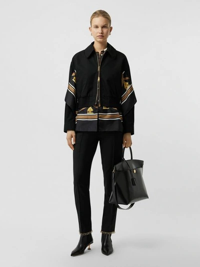 Burberry Paneled Cotton-gabardine And Printed Silk-twill Jacket In Black
