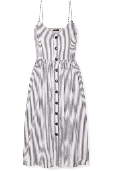 Atm Anthony Thomas Melillo Striped Button-front Linen-blend A-line Dress In White