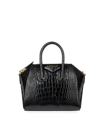 Givenchy Antigona Mini Croc-embossed Satchel Bag In Black