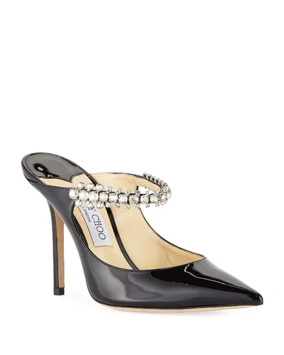Jimmy Choo Bing Patent Jeweled Mules In Black