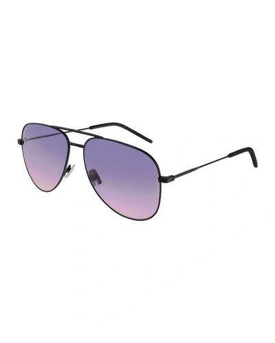 Saint Laurent Classic 11 Monochromatic Aviator Sunglasses In Black