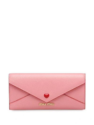 Miu Miu Madras Leather Love Wallet In Rosa