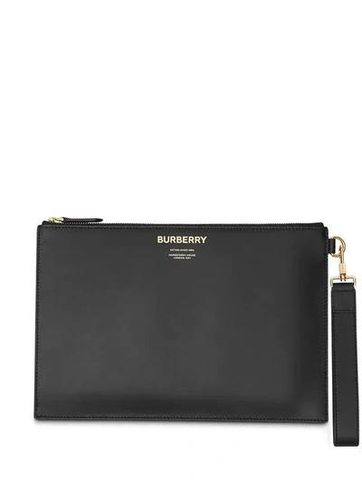 Burberry Horseferry Print Leather Zip Pouch In Black