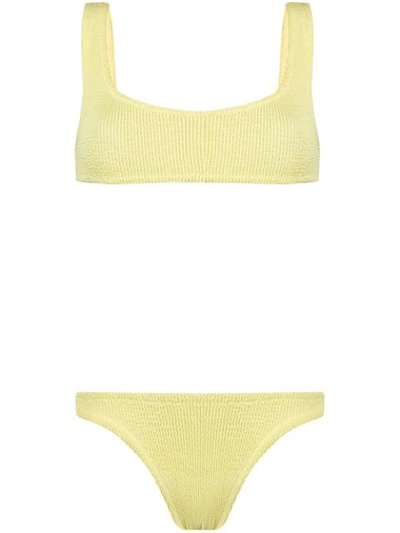 Reina Olga Ginny Textured Bikini Set In Yellow & Orange