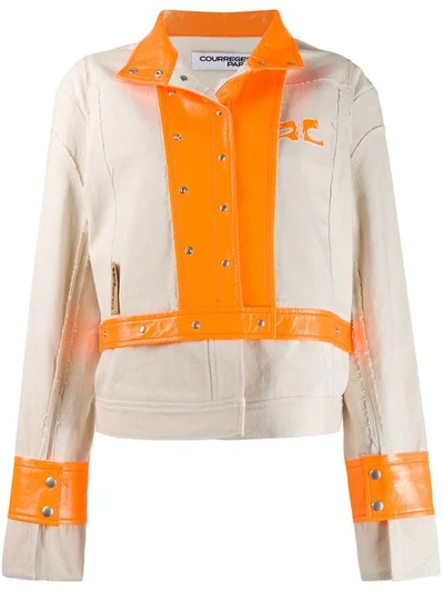 Courrèges Contrasting Cotton & Vinyl Jacket In Ivory,orange
