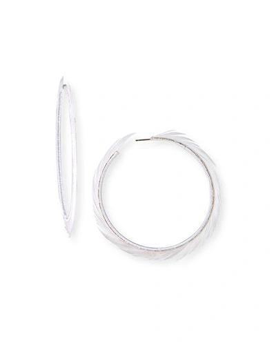 Oscar De La Renta Feather Hoop Earrings In White