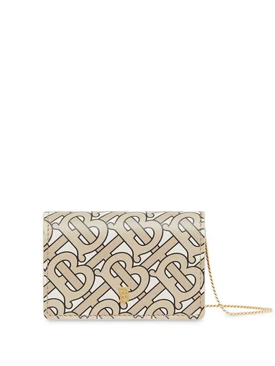 Burberry Monogram Print Card Case With Detachable Strap In Neutrals
