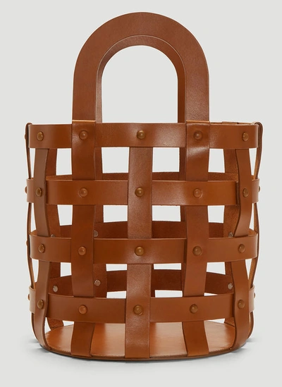 Building Block Woven Basket Bag In Brown
