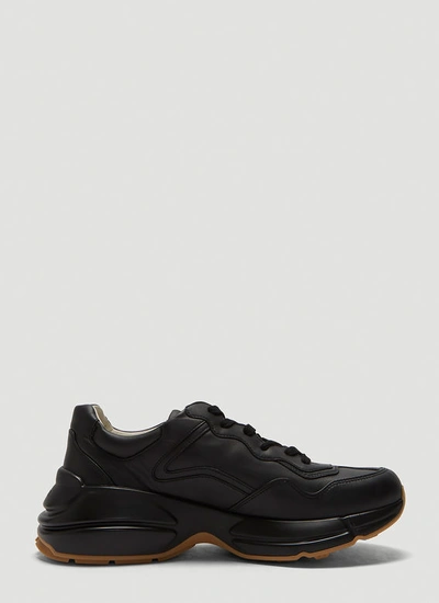 Gucci Rhyton Iridescent Logo Leather Sneakers In Black