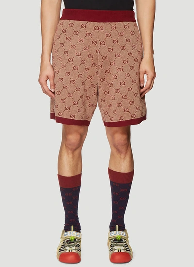 Gucci Logo Woven Shorts In Burgundy