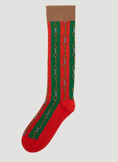 Gucci Chain Web Stripe Socks In Red