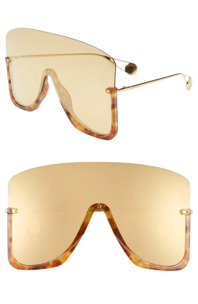Gucci 99mm Oversize Shield Sunglasses - Shiny Beige Horn