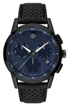 MOVADO MUSEUM CHRONOGRAPH LEATHER STRAP WATCH, 43MM,0607360