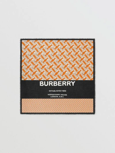 Burberry Monogram Print Cashmere Large Square Scarf In Bright Orange