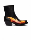 VETEMENTS BLACK LEATHER FLAME ANKLE BOOTS,USS19VE19187/BLK