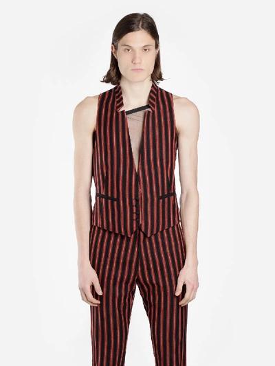 Ann Demeulemeester Striped Virgin Wool & Cotton Waistcoat In Black,red