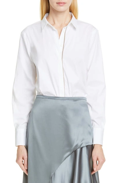 Brunello Cucinelli Bead-embellished Cotton-blend Poplin Shirt In White