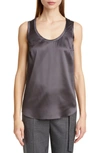 Brunello Cucinelli Scoop Neck Satin Tank In Volcano