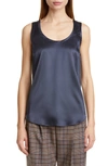 Brunello Cucinelli Scoop Neck Satin Tank In Midnight