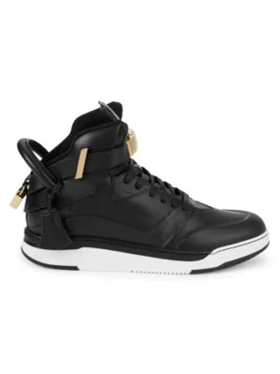 Buscemi Logo Bar High-top Leather Sneakers In Black
