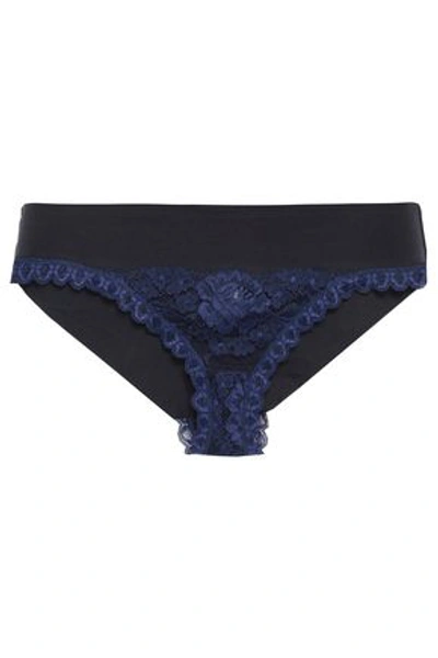 Stella Mccartney Woman Corded Lace And Stretch-jersey Low-rise Briefs Navy