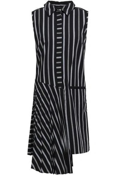 Milly Andrea Asymmetric Striped Cotton-poplin Dress In Black
