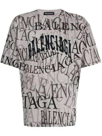 Balenciaga Logo-embroidered Printed Cotton-jersey T-shirt In Grey