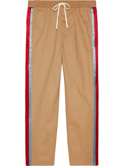 Gucci Cotton Drill Trouser With Acetate Stripe In Brown