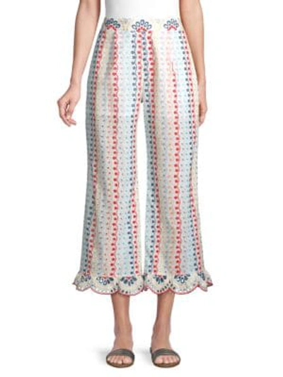 Red Carter Eyelet Cropped Cover-up Trousers In White Multi